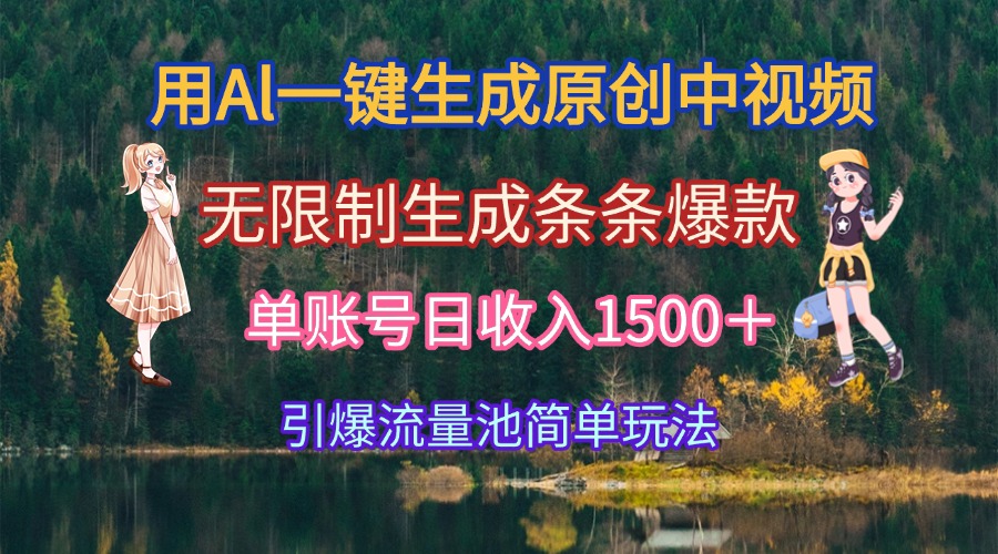 用Al一键生成原创中视频，无限制生成条条爆款，单账号日收入1500＋引爆…-优优云网创