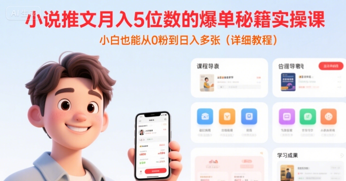小说推文月入5位数的爆单秘籍实操课，，小白也能从0粉到日入多张(详细教程)-优优云网创