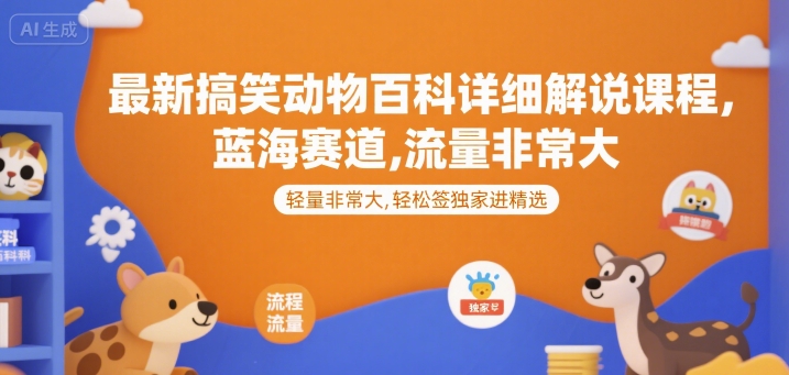 最新搞笑动物百科详细解说课程，蓝海赛道，流量非常大，轻松签独家进精选-优优云网创